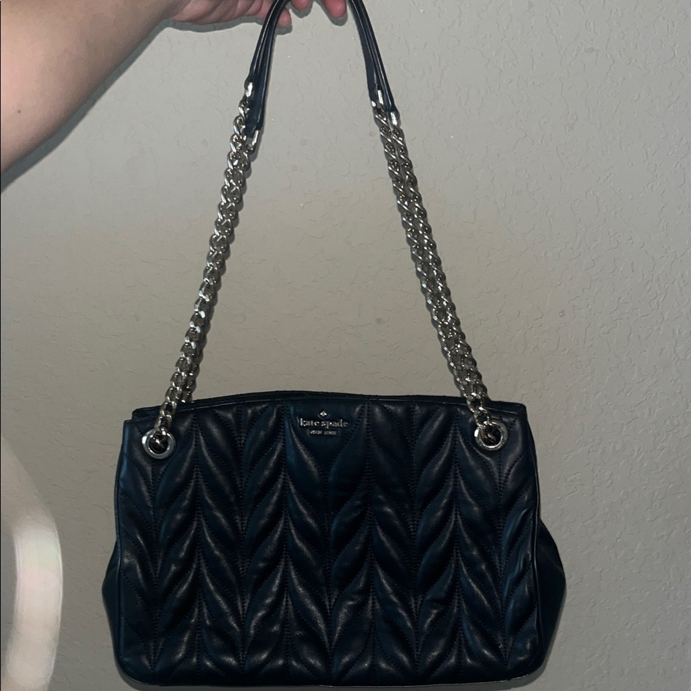 Kate Spade Black Quilted Shoulder Bag with Gold Chain